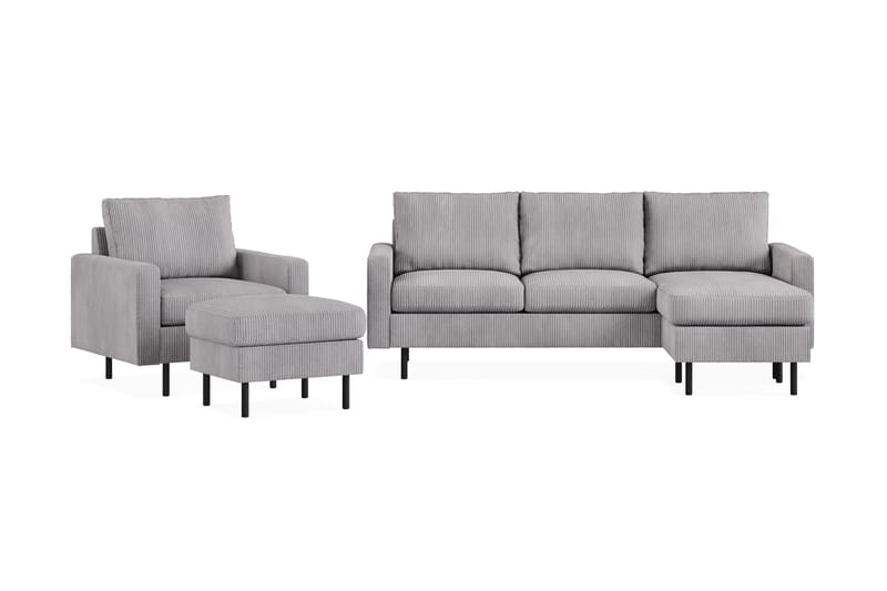 Peppe Sofagruppe 3-personers Vendbar L-formet Chaiselongsofa + Lænestol + Fodskammel i Manchester - Mørkegrå - Møbler - Sofaer - Sofagrupper