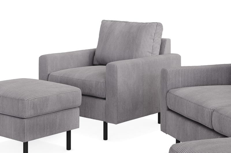 Peppe Sofagruppe 3-personers Vendbar L-formet Chaiselongsofa + Lænestol + Fodskammel i Manchester - Mørkegrå - Møbler - Sofaer - Sofagrupper