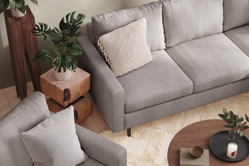 Peppe Sofagruppe 3-personers Vendbar L-formet Chaiselongsofa + Lænestol + Fodskammel i Manchester - Mørkegrå - Møbler - Sofaer - Sofagrupper