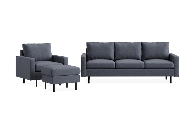 Peppe Sofagruppe 3-personers Sofa + Lænestol + Fodskammel i Stof - Mørkegrå - Møbler - Sofaer - Sofagrupper