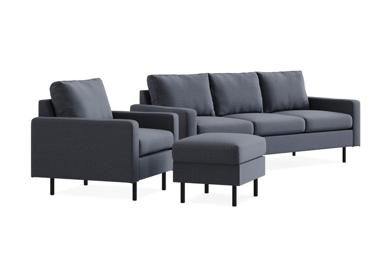 Peppe Sofagruppe 3-personers Sofa + Lænestol + Fodskammel i Stof - Mørkegrå - Møbler - Sofaer - Sofagrupper