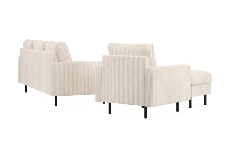 Peppe Sofagruppe 3-personers Vendbar L-formet Chaiselongsofa + Lænestol + Fodskammel i Manchester - Beige - Møbler - Sofaer - Sofagrupper