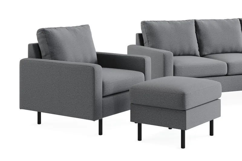 Peppe Sofagruppe 3-personers Vendbar L-formet Chaiselongsofa + Lænestol + Fodskammel i Stof - Lysegrå - Møbler - Sofaer - Sofagrupper