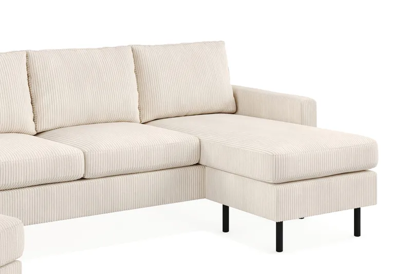Peppe Sofagruppe 3-personers Vendbar L-formet Chaiselongsofa + Lænestol + Fodskammel i Manchester - Beige - Møbler - Sofaer - Sofagrupper