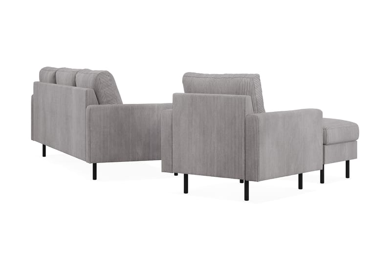 Peppe Sofagruppe 3-personers Vendbar L-formet Chaiselongsofa + Lænestol + Fodskammel i Manchester - Mørkegrå - Møbler - Sofaer - Sofagrupper