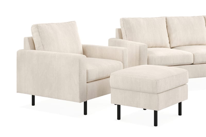 Peppe Sofagruppe 3-personers Vendbar L-formet Chaiselongsofa + Lænestol + Fodskammel i Manchester - Beige - Møbler - Sofaer - Sofagrupper