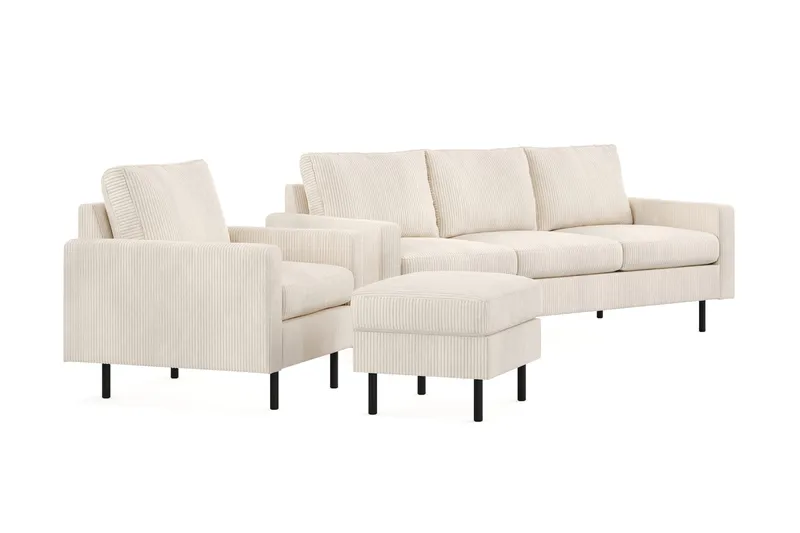 Peppe Sofagruppe 3-personers Sofa + Lænestol + Fodskammel i Manchester - Beige - Møbler - Sofaer - Sofagrupper