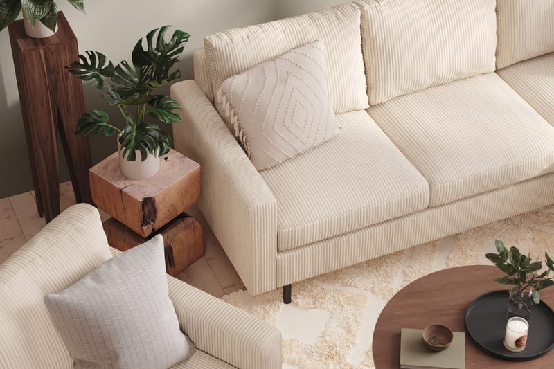 Peppe Sofagruppe 3-personers Vendbar L-formet Chaiselongsofa + Lænestol + Fodskammel i Manchester - Beige - Møbler - Sofaer - Sofagrupper