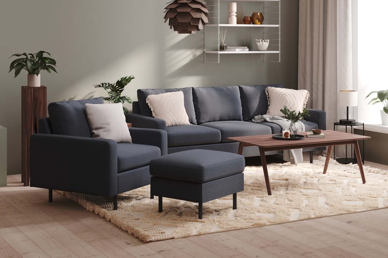 Peppe Sofagruppe 3-personers Sofa + Lænestol + Fodskammel i Stof - Mørkegrå - Møbler - Sofaer - Sofagrupper