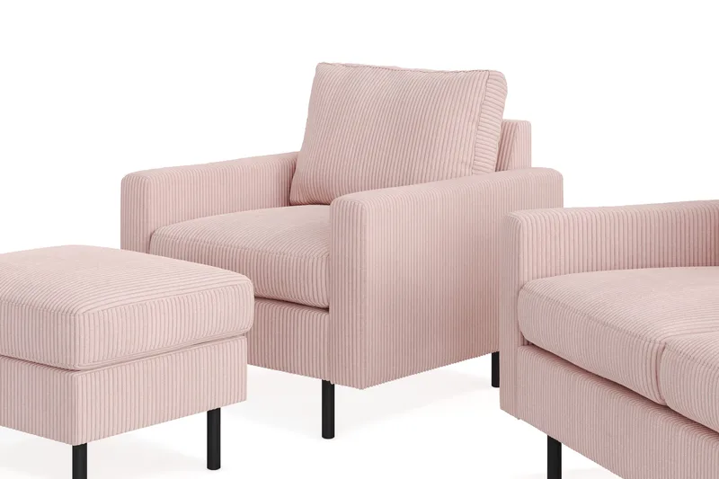Peppe Sofagruppe 3-personers Sofa + Lænestol + Fodskammel i Manchester - Rosa - Møbler - Sofaer - Sofagrupper