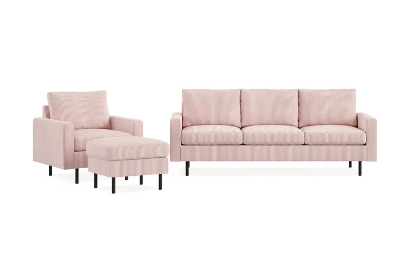 Peppe Sofagruppe 3-personers Sofa + Lænestol + Fodskammel i Manchester, Rosa
