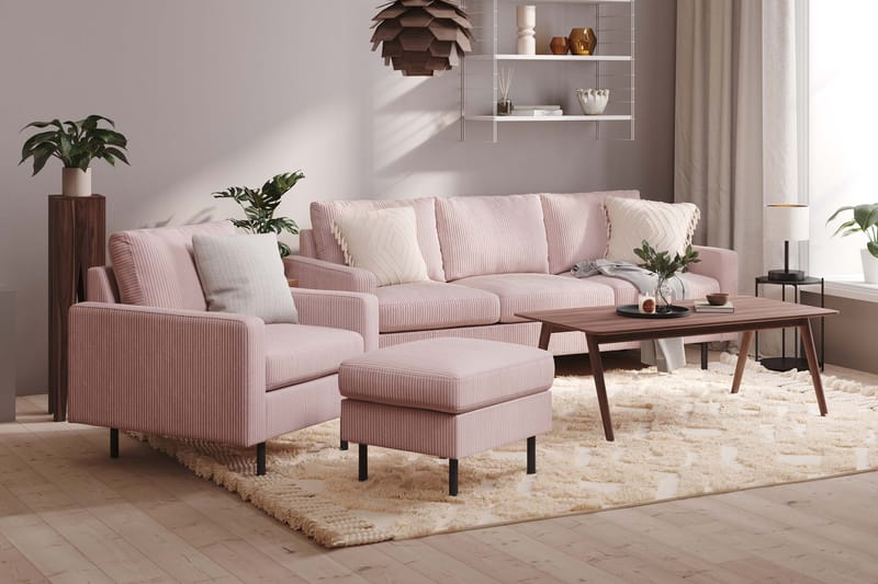 Peppe Sofagruppe 3-personers Sofa + Lænestol + Fodskammel i Manchester - Rosa - Møbler - Sofaer - Sofagrupper