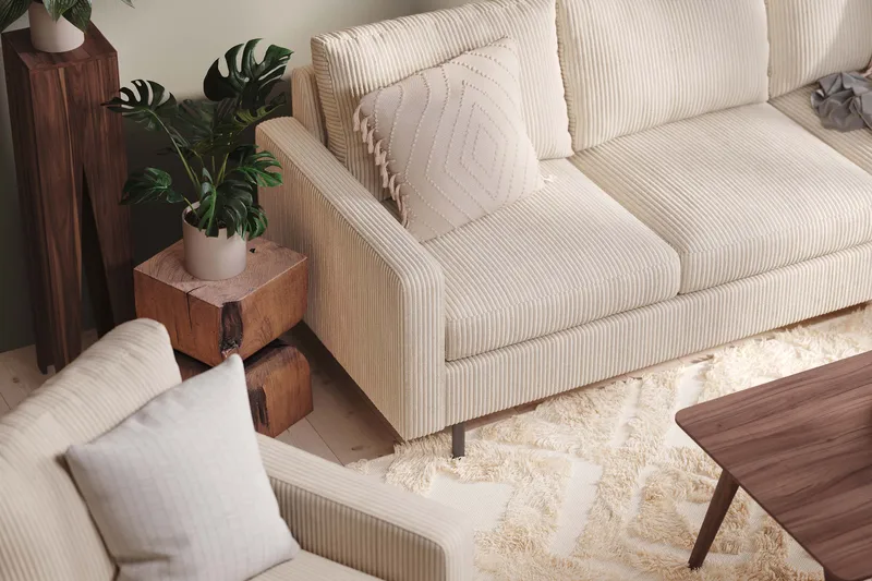 Peppe Sofagruppe 3-personers Sofa + Lænestol + Fodskammel i Manchester - Beige - Møbler - Sofaer - Sofagrupper