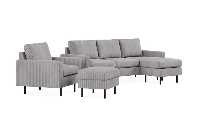 Peppe Sofagruppe 3-personers Vendbar L-formet Chaiselongsofa + Lænestol + Fodskammel i Manchester - Mørkegrå - Møbler - Sofaer - Sofagrupper