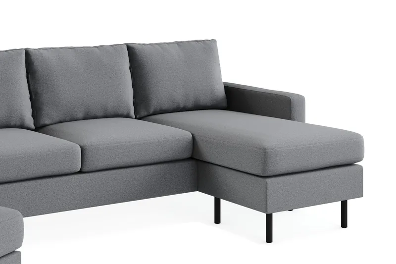 Peppe Sofagruppe 3-personers Vendbar L-formet Chaiselongsofa + Lænestol + Fodskammel i Stof - Lysegrå - Møbler - Sofaer - Sofagrupper