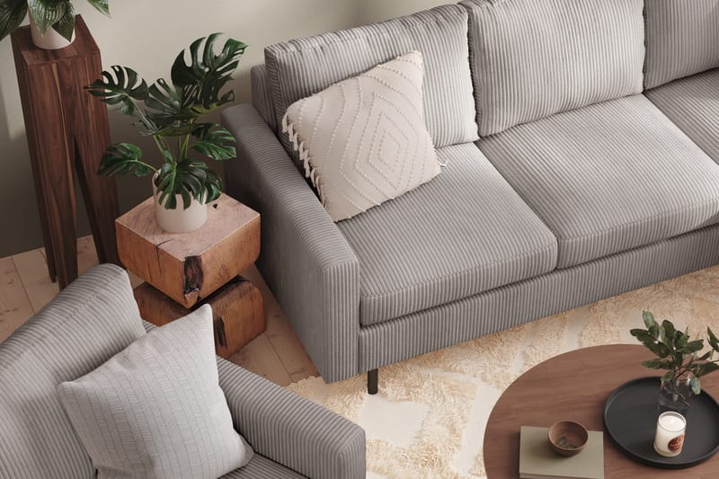 Peppe Sofagruppe 3-personers Vendbar L-formet Chaiselongsofa + Lænestol + Fodskammel i Manchester - Mørkegrå - Møbler - Sofaer - Sofagrupper