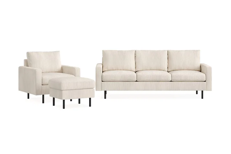 Peppe Sofagruppe 3-personers Sofa + Lænestol + Fodskammel i Manchester, Beige