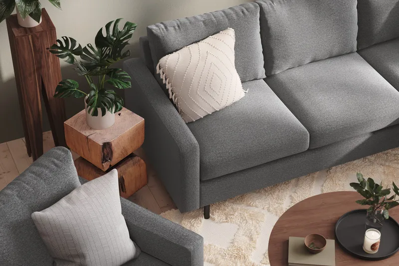 Peppe Sofagruppe 3-personers Vendbar L-formet Chaiselongsofa + Lænestol + Fodskammel i Stof - Lysegrå - Møbler - Sofaer - Sofagrupper