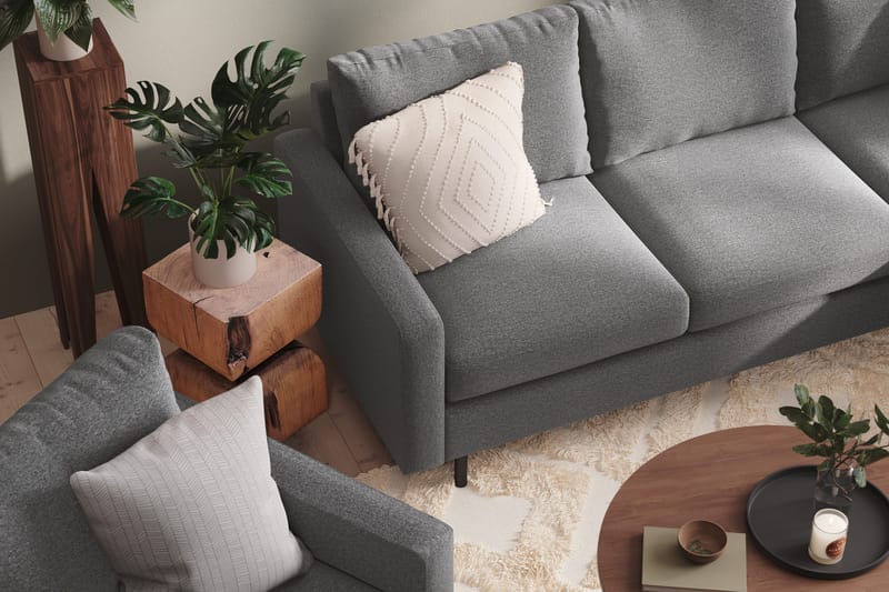 Peppe Sofagruppe 3-personers Vendbar L-formet Chaiselongsofa + Lænestol + Fodskammel i Stof - Lysegrå - Møbler - Sofaer - Sofagrupper