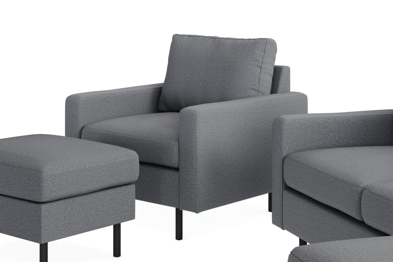 Peppe Sofagruppe 3-personers Vendbar L-formet Chaiselongsofa + Lænestol + Fodskammel i Stof - Lysegrå - Møbler - Sofaer - Sofagrupper