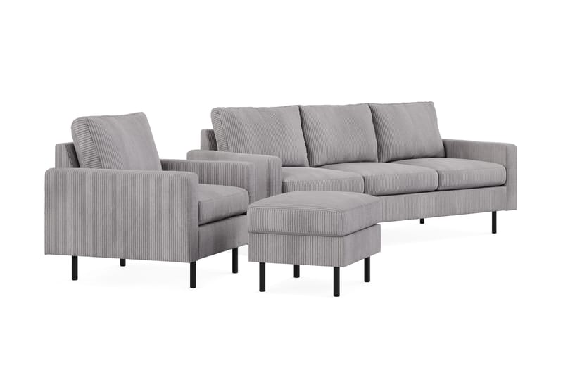 Peppe Sofasæt 3-personers + Lænestol + Fodskammel - Grå - Møbler - Sofaer - Sofagrupper