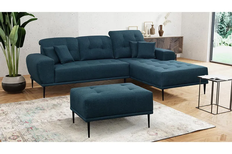 Rapale Sofagruppe Højre med Fodskammel - Blå - Møbler - Sofaer - Sofagrupper