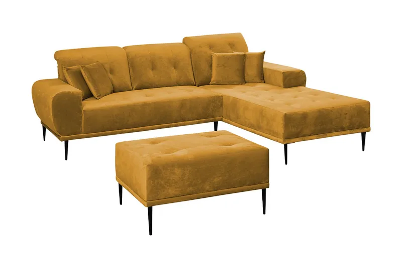 Rapale Sofagruppe Højre med Fodskammel, Velour/Gul