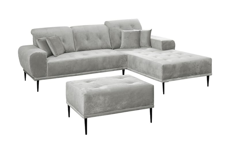 Rapale Sofagruppe Højre med Fodskammel - Velour/Sølv - Møbler - Sofaer - Sofagrupper