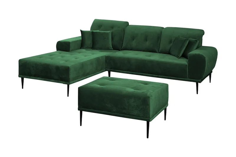 Rapale Sofagruppe Venstre med Fodskammel, Velour/Grøn