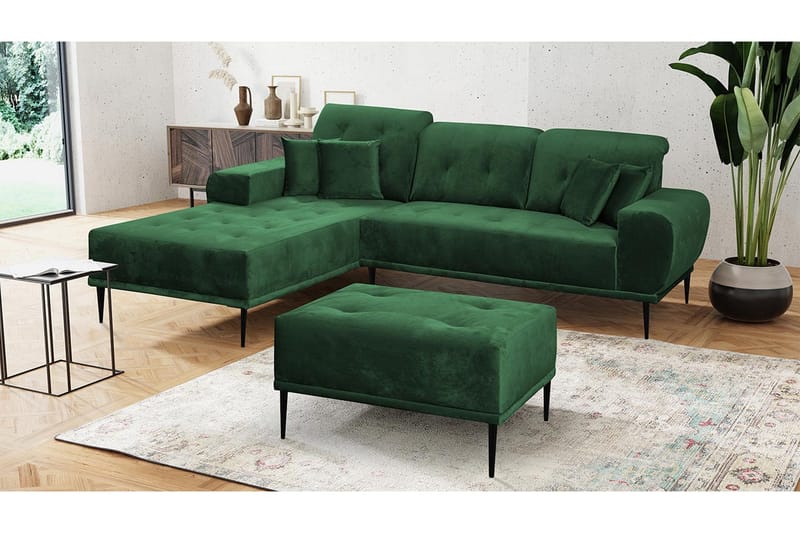 Rapale Sofagruppe Venstre med Fodskammel - Velour/Grøn - Møbler - Sofaer - Sofagrupper