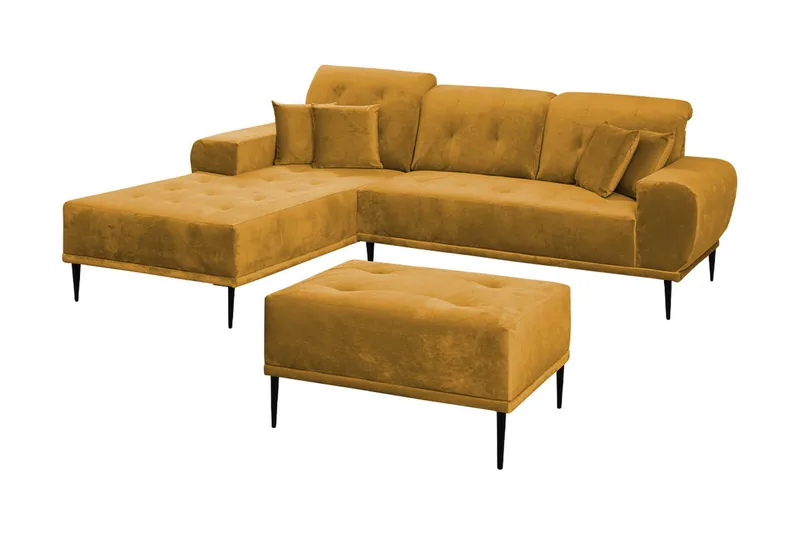 Rapale Sofagruppe Venstre med Fodskammel, Velour/Gul