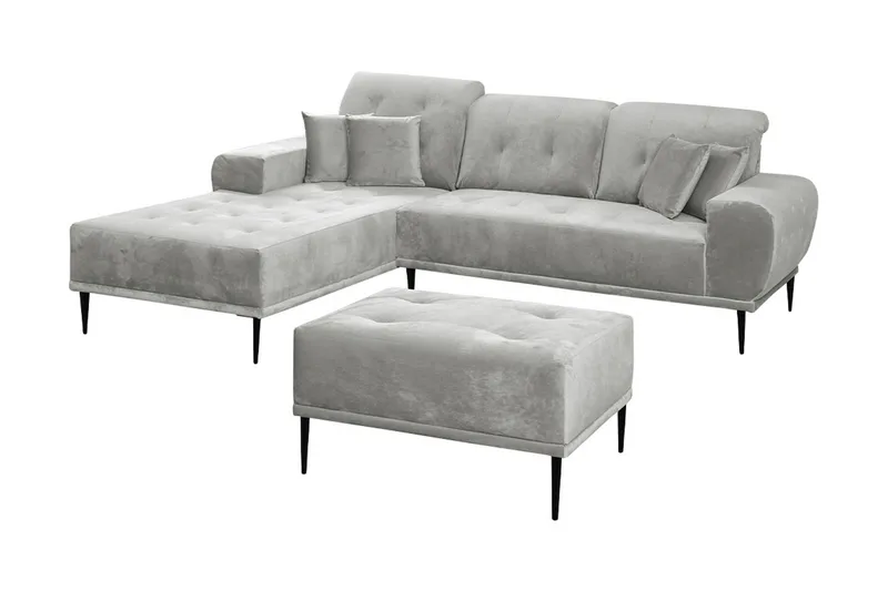 Rapale Sofagruppe Venstre med Fodskammel, Velour/Sølv