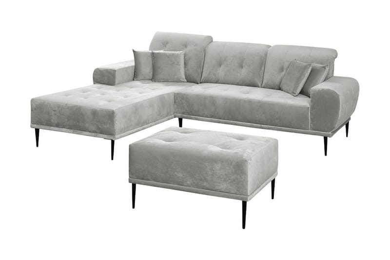 Rapale Sofagruppe Venstre med Fodskammel, Velour/Sølv