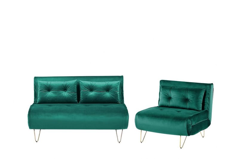 Sofagruppe 2-Pers. + 1-Pers. velour mørkegrøn VESTFOLD, Grøn