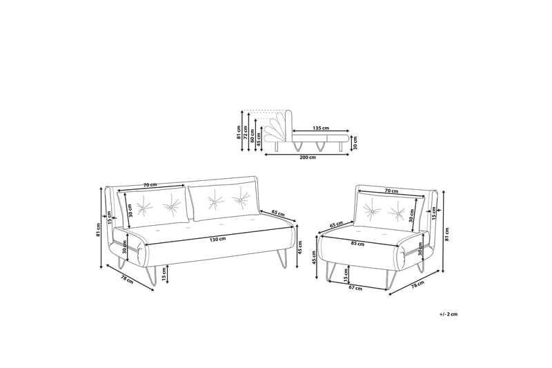 Sofagruppe 2-Pers. + 1-Pers. velour marinblå VESTFOLD - Blå - Møbler - Sofaer - Sofagrupper