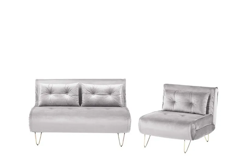 Sofagruppe 2-Pers. + 1-Pers. velour grå VESTFOLD, Grå