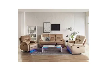 Sofagruppe med USB Rovik Beige - Beige - Møbler - Sofaer - Recliner sofaer