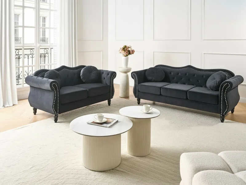 Sofagruppe Skien - Sort - Møbler - Sofaer - Sofagrupper - Chesterfield sofagruppe