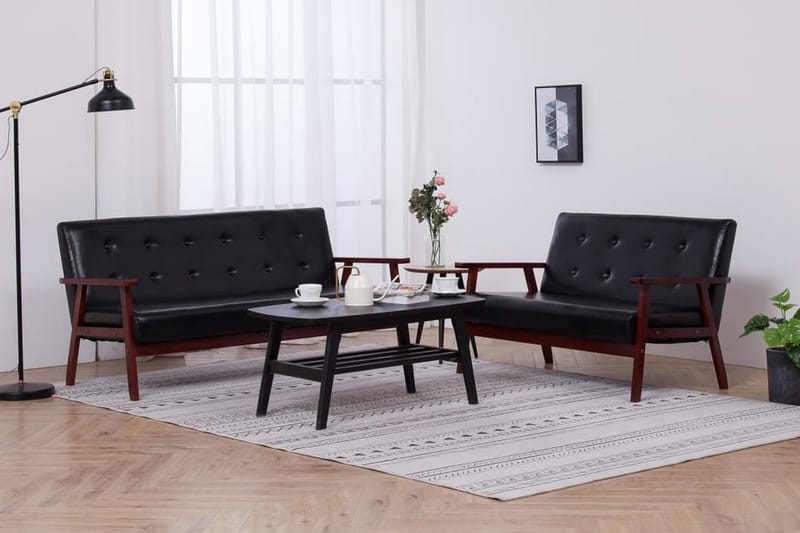 sofasæt 2 dele kunstlæder sort - Møbler - Sofaer - Sofagrupper