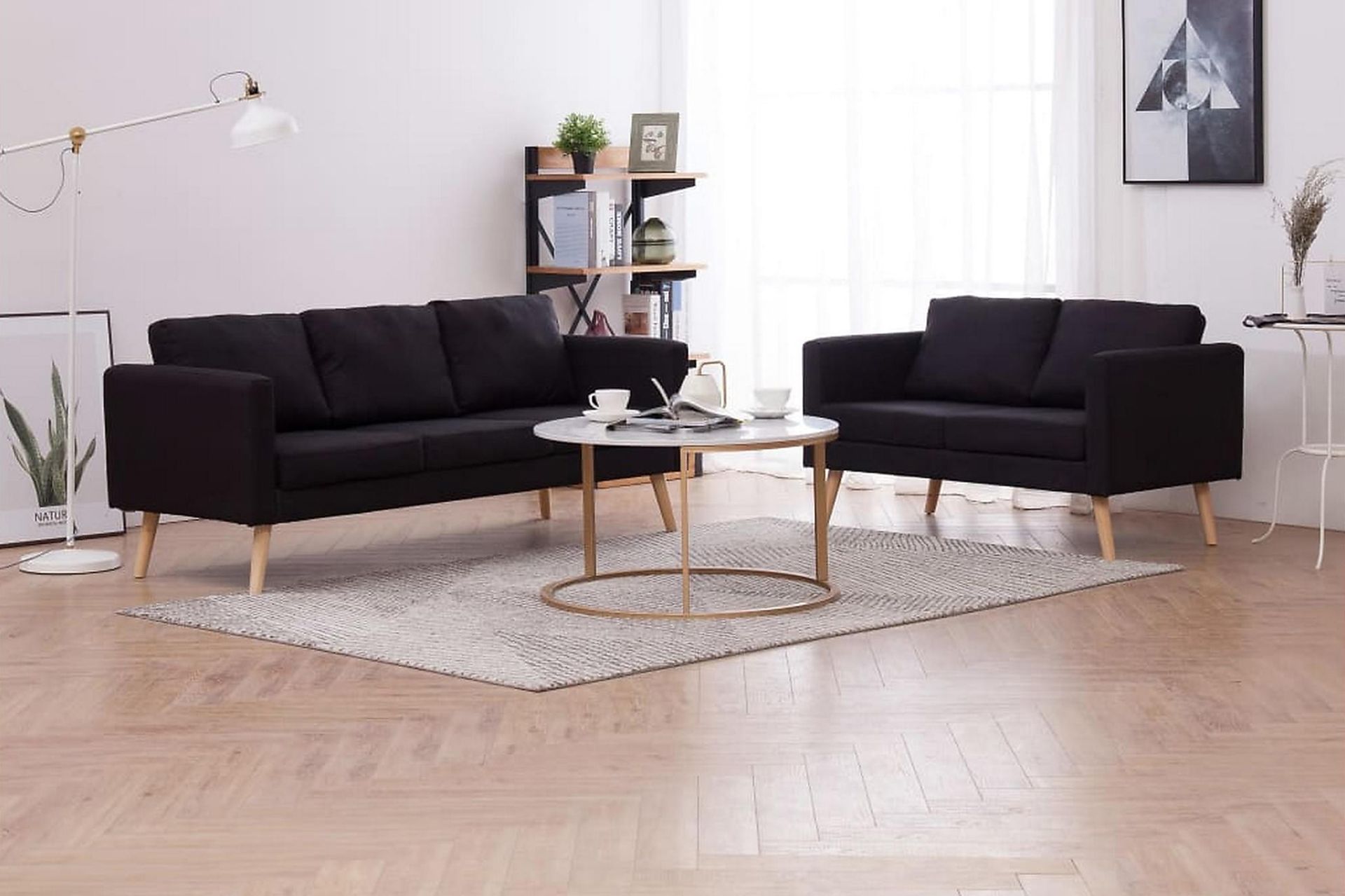 Sofasæt I 2 Dele Stof Sort - Sort - Møbler - Sofaer - Sofagrupper