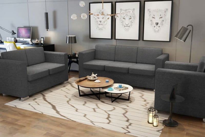 Sofasæt I Tre Dele Mørkegråt Stof - Grå - Møbler - Sofaer - Sofagrupper