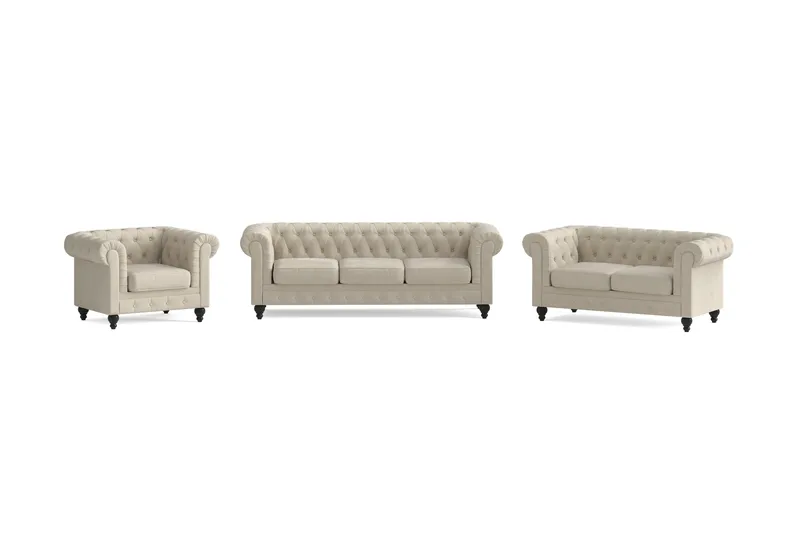 Chesterfield Lyx Sofagruppe 3-pers+2-pers+Lænestol, Beige