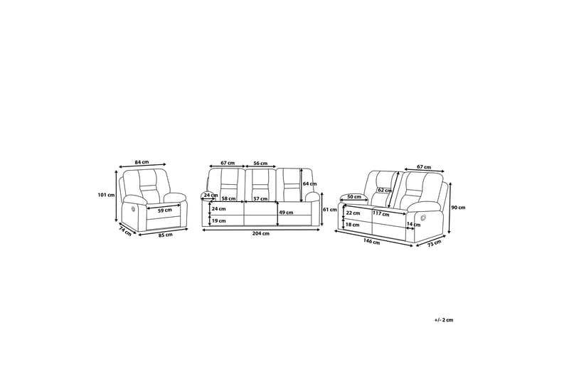 Rovik sofagruppe 2-personers+3-personers+lænestol - Sort - Møbler - Sofaer - Recliner sofaer