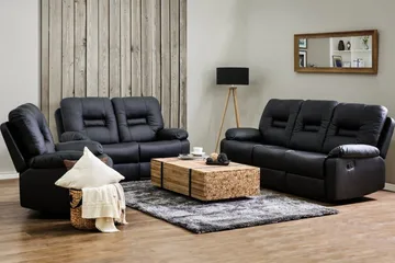 Rovik sofagruppe 2-personers+3-personers+lænestol - Sort - Møbler - Sofaer - Recliner sofaer