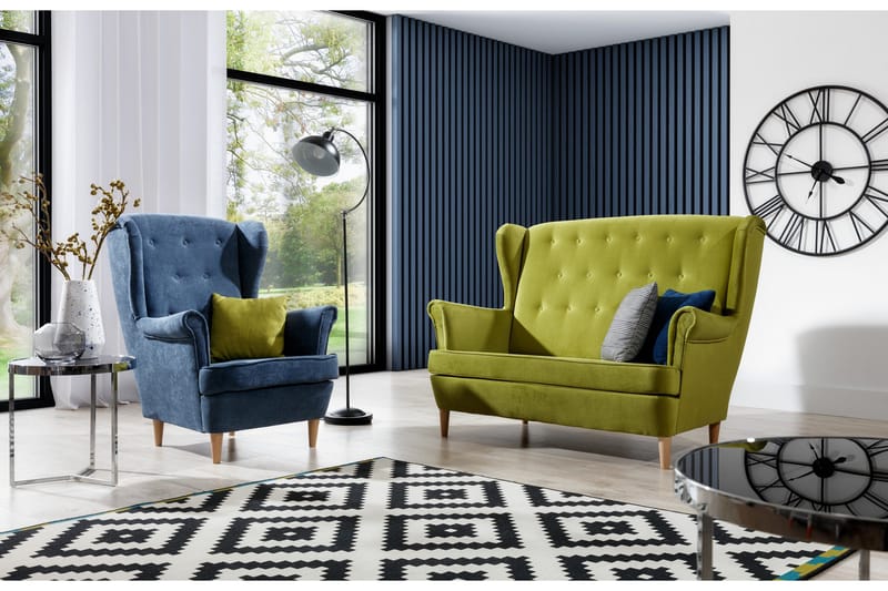 Tiny Sofagruppe 2-Pers. + Lænestol, Blå/Gul