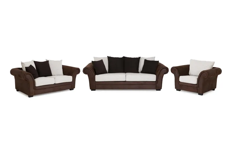 Toronto Sofagruppe 2-Pers+3-Pers+Lænestol, Brun/Beige