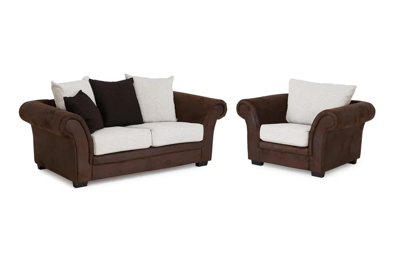 Toronto Sofagruppe 2-Pers+Lænestol, Brun/Beige