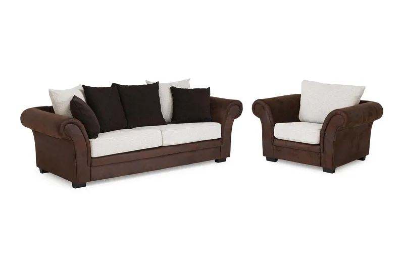 Toronto Sofagruppe 3-Pers+Lænestol, Brun/Beige