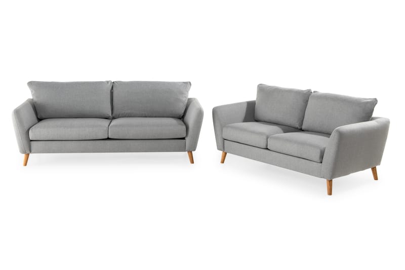 Trend Sofaarrangement 3-personers + 2-personers Sofa + Lænestol + Fodskammel i Stof - Lysegrå - Møbler - Sofaer - Sofagrupper