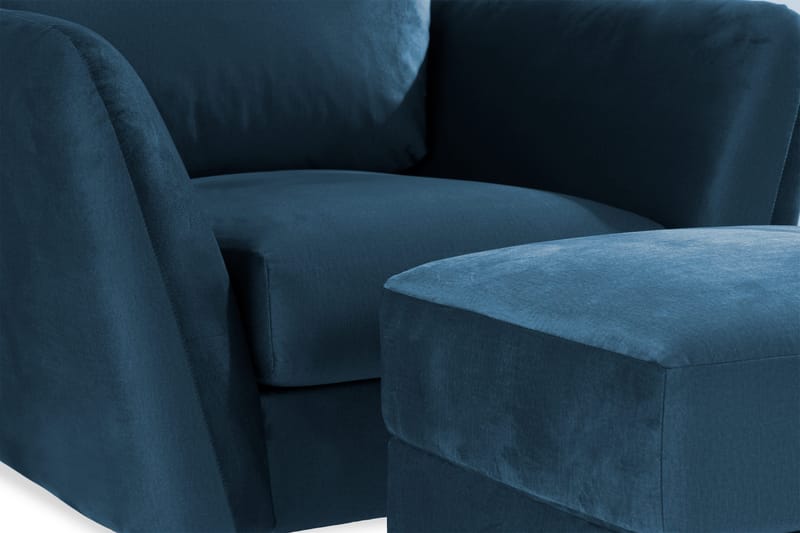 Trend Sofagruppe 3-personers + 2-personers Sofa + Lænestol + Fodskammel i Fløjl - Blå - Møbler - Sofaer - Sofagrupper